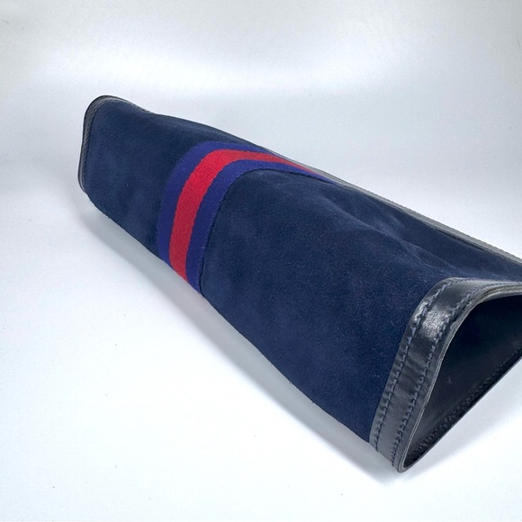 Gucci Vintage large Clutch crossbody bag Handbag Suede Leather navy blue - Picture 7 of 12
